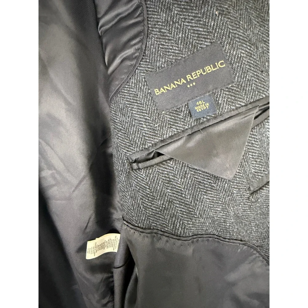 Banana Republic Mens 46L Herringbone Recycled Wool Blend Blazer Sport Coat Navy